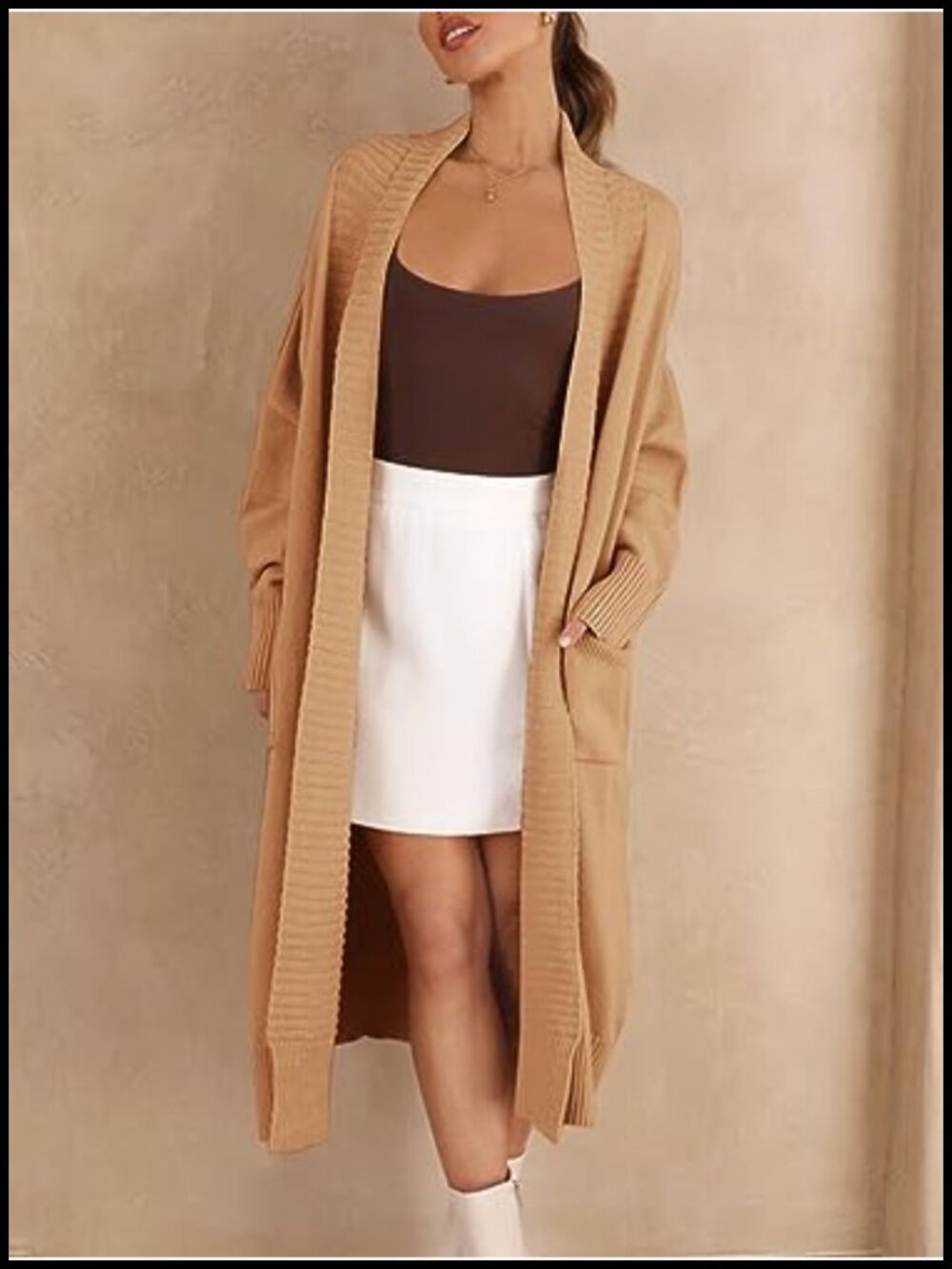 Chunky Knit Open Front Duster Cardigan with Pockets - Picture 2 of 6
